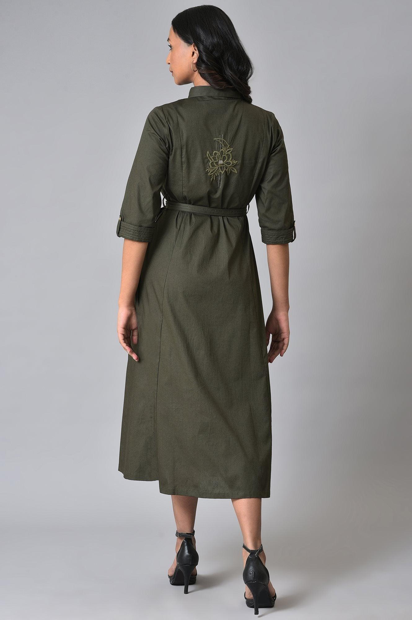 olive green western dress Vintage Green High Low Western Dress with Embroidery | Dresses | Green
