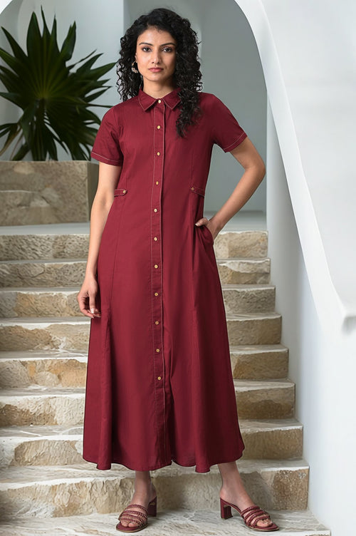 maroon shirt dress women boohoo Women's Cinched Waist Shirt Dress