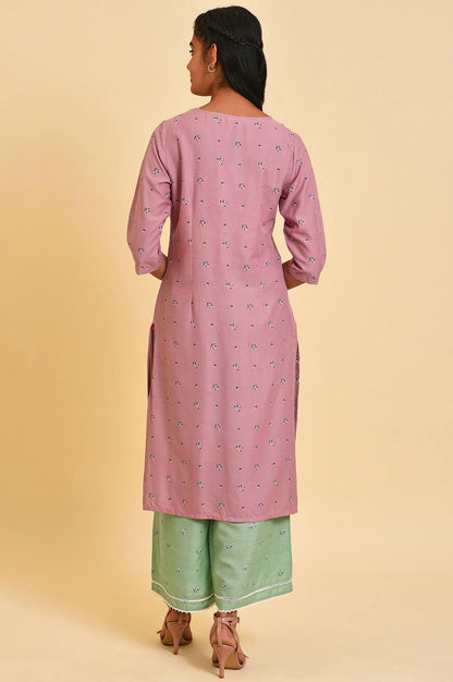 Light Purple Printed kurta With Embroidery - wforwoman