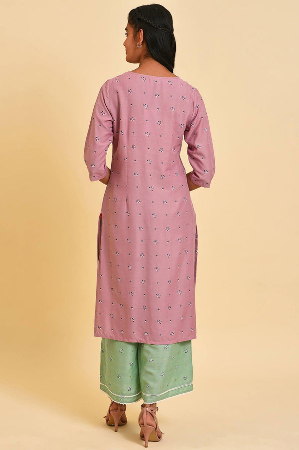 Light Purple Printed kurta With Embroidery