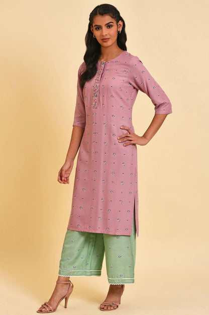 Light Purple Printed kurta With Embroidery - wforwoman