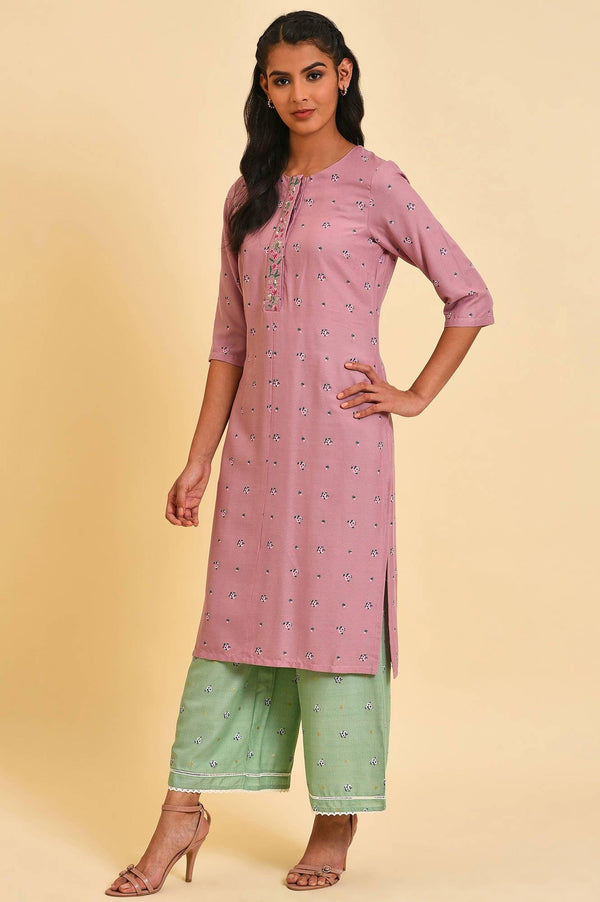 Light Purple Printed Plus Size kurta With Embroidery