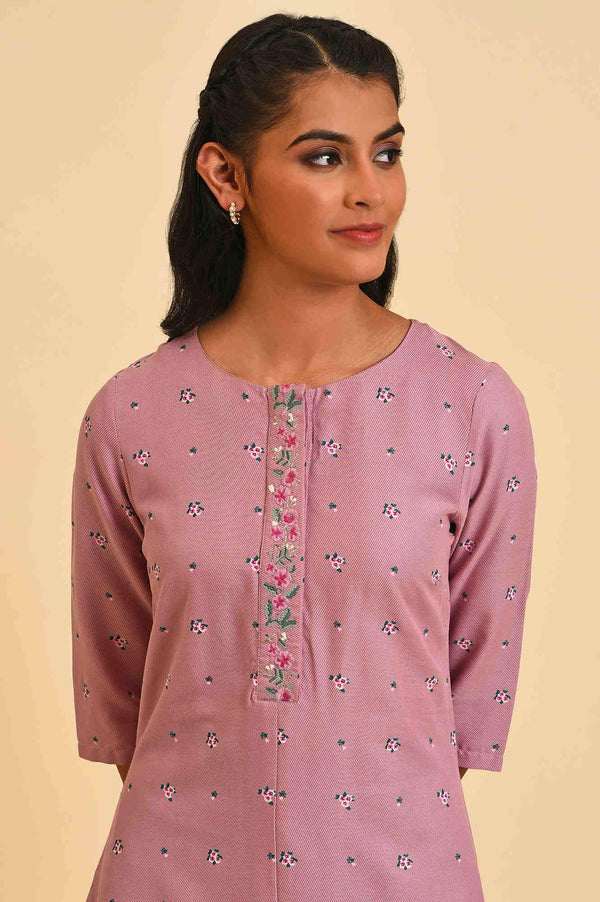 Light Purple Printed kurta With Embroidery