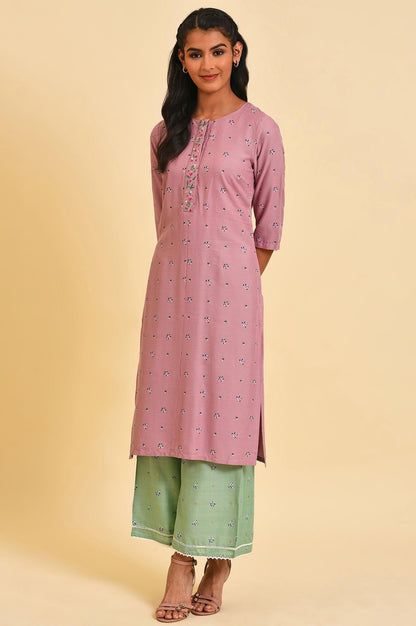 Light Purple Printed kurta With Embroidery - wforwoman