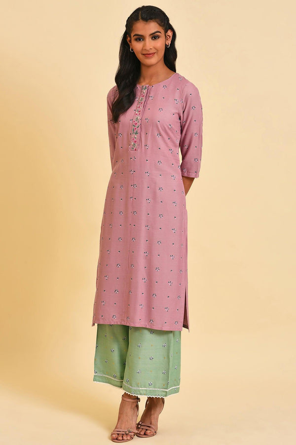 Light Purple Printed kurta With Embroidery