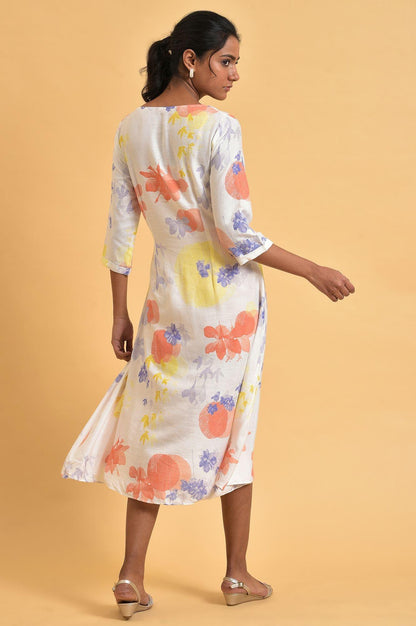 Ecru Floral Printed Summer Wrap Dress - wforwoman