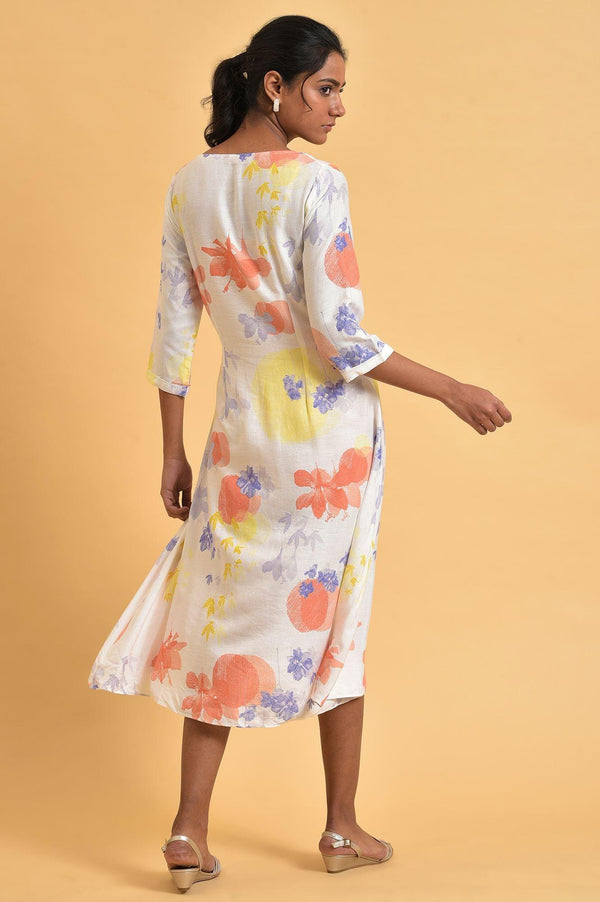 Ecru Floral Printed Summer Wrap Dress