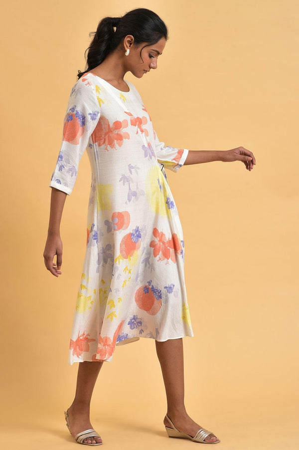 Ecru Floral Printed Summer Wrap Dress