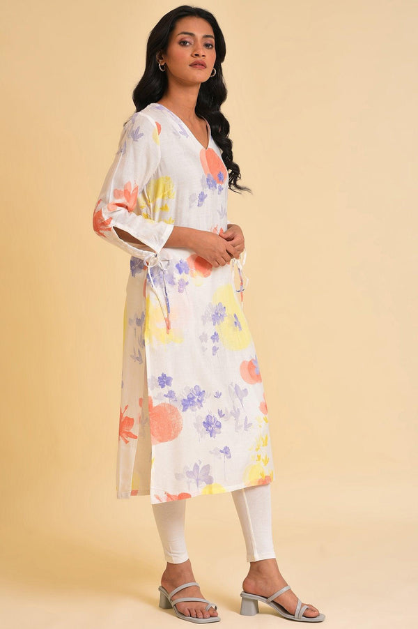 Ecru Floral Printed Summer Straight kurta