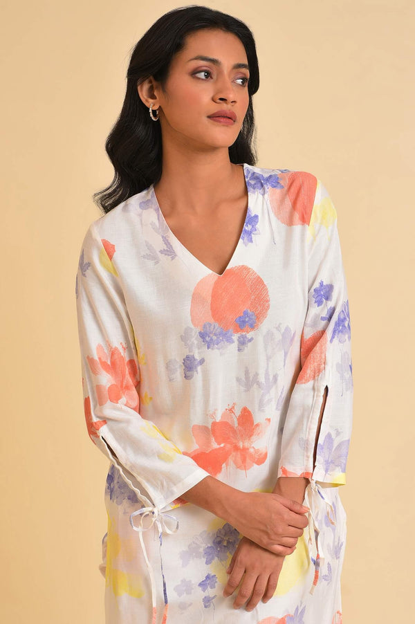 Ecru Floral Printed Summer Straight kurta