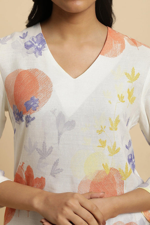 Ecru Floral Printed Summer Straight kurta