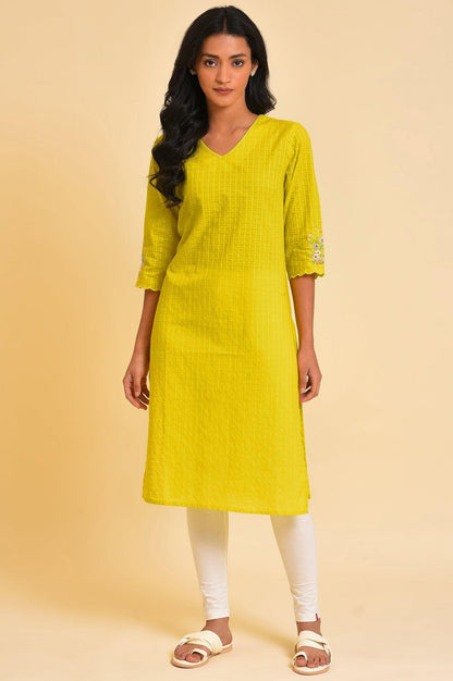 Yellow Textured Dobby kurta - wforwoman