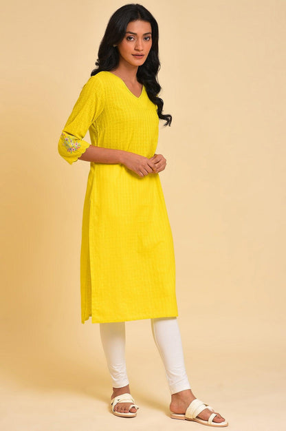 Yellow Textured Dobby kurta - wforwoman