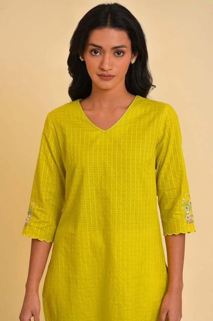 Yellow Textured Dobby kurta - wforwoman