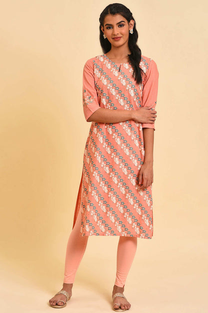 Peach Glitter Printed Plus Size Straight kurta - wforwoman
