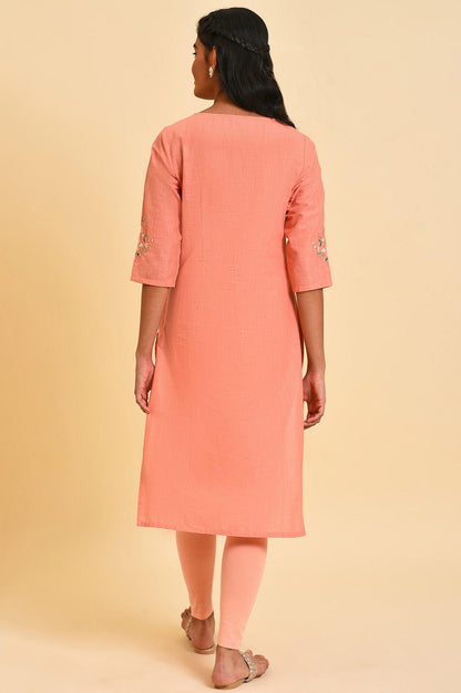 Peach Glitter Printed Straight kurta - wforwoman