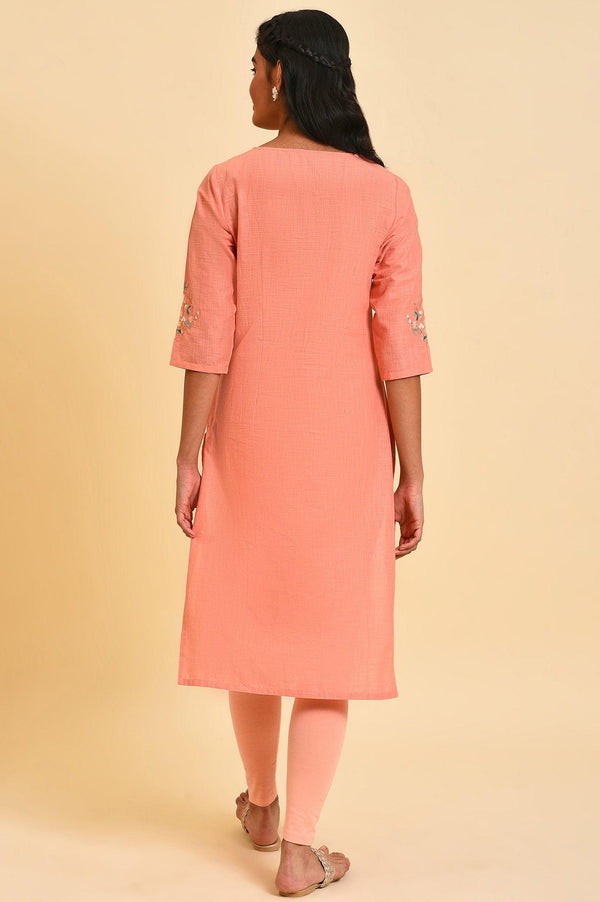 Peach Glitter Printed Plus Size Straight kurta