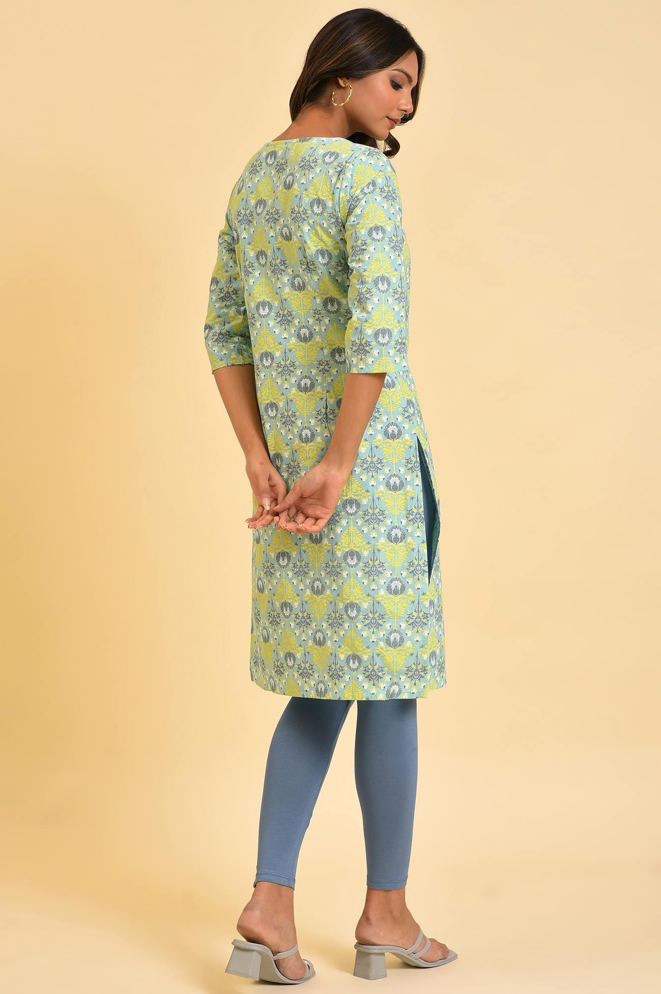 Mint Green Printed Straight kurta - wforwoman