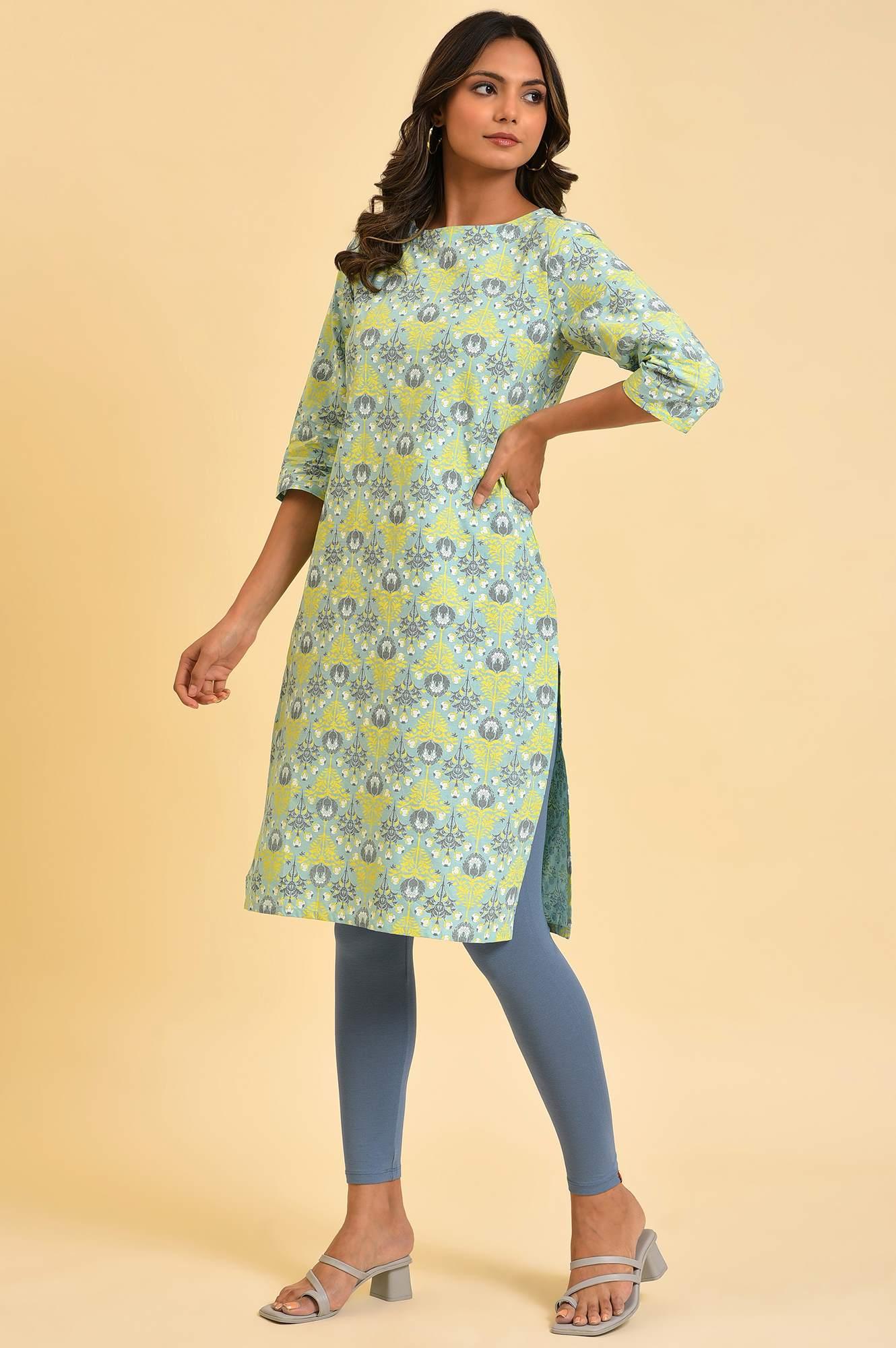 Mint Green Printed Straight kurta - wforwoman