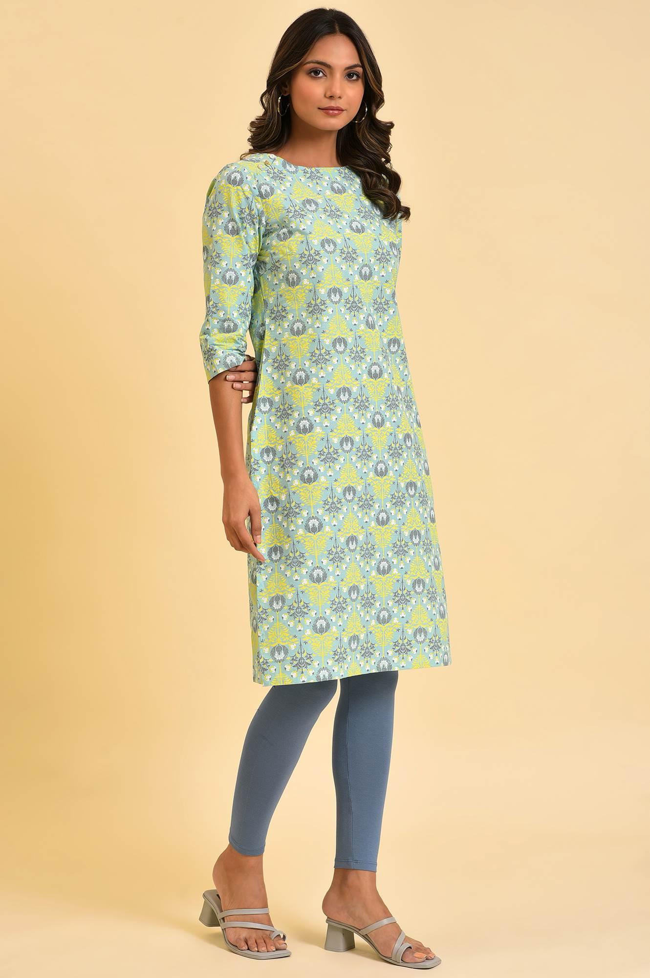 Mint Green Printed Straight kurta - wforwoman