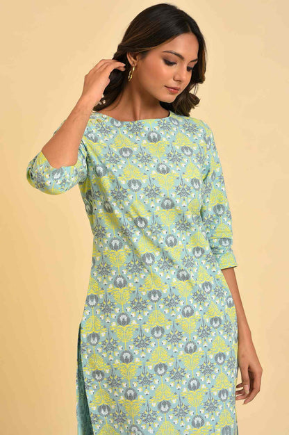 Mint Green Printed Straight kurta - wforwoman