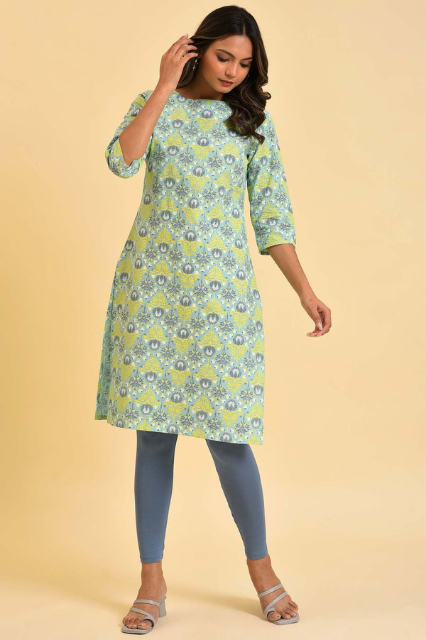 Mint Green Printed Straight kurta
