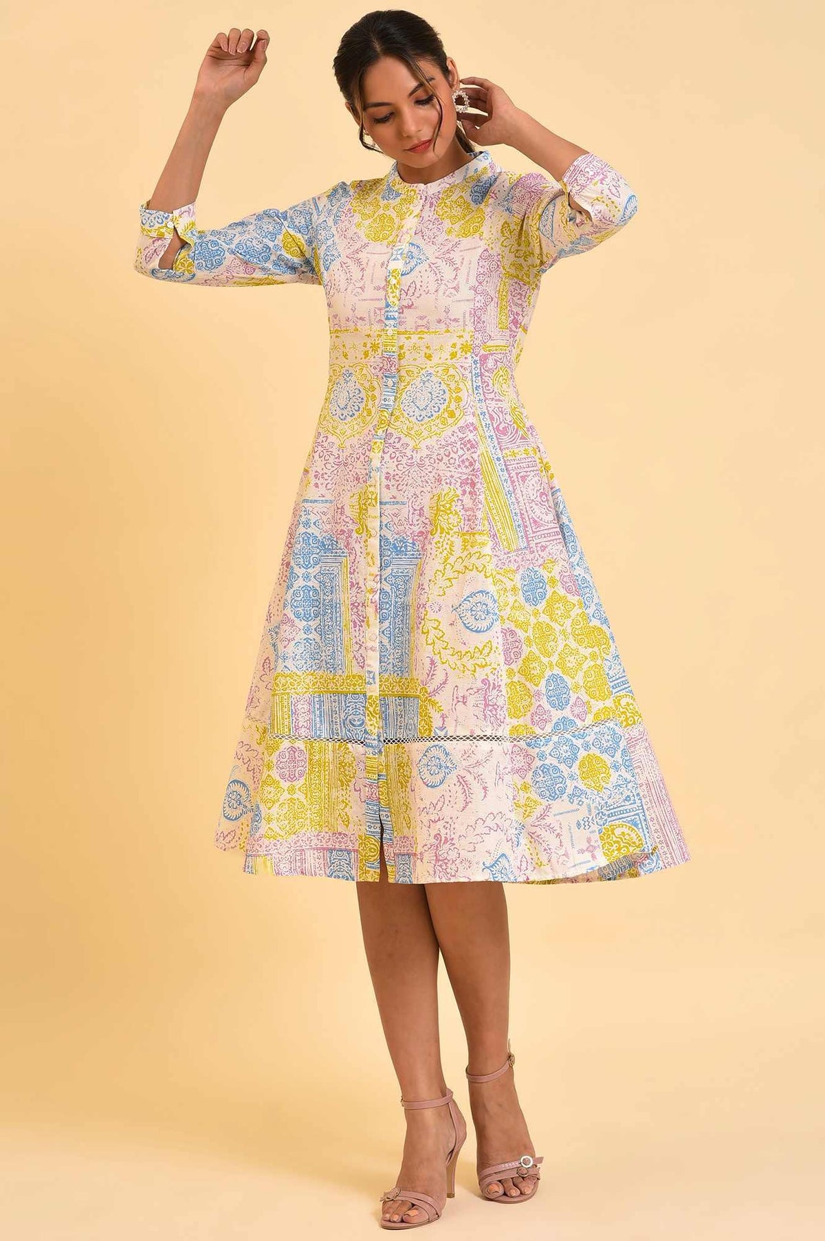 Multi-Coloured Printed Flared Dress - XS