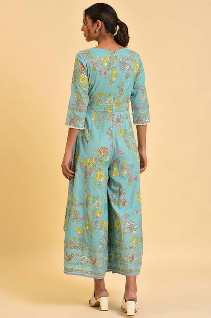 Light Blue Printed Angrakha Jumpsuit - wforwoman