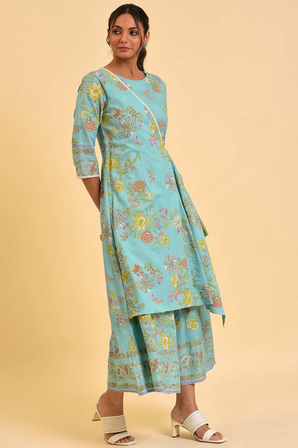Light Blue Printed Angrakha Jumpsuit