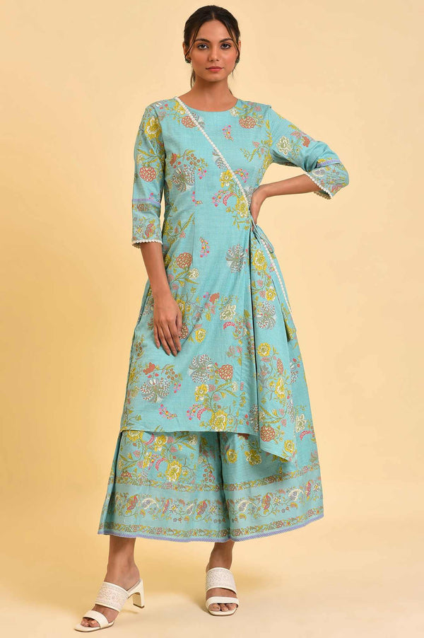 Light Blue Printed Angrakha Jumpsuit