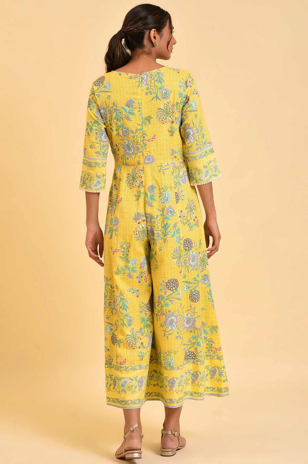 Yellow Printed Angrakha Jumpsuit