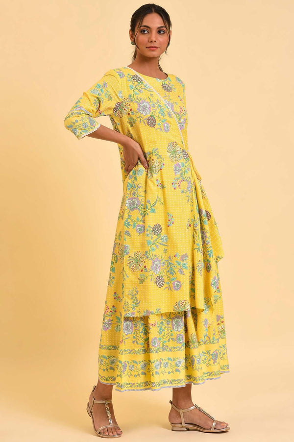 Yellow Printed Angrakha Jumpsuit