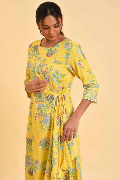 Yellow Printed Angrakha Jumpsuit - wforwoman