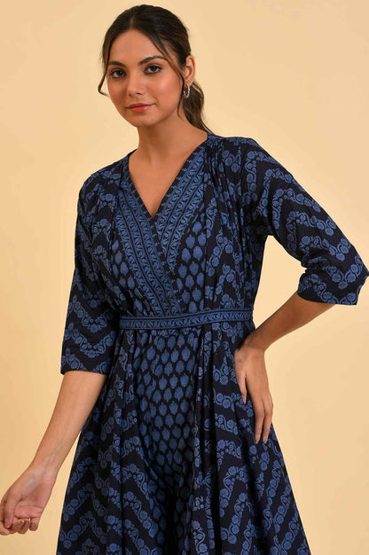 Blue Printed Kimono Jumpsuit With Belt - wforwoman