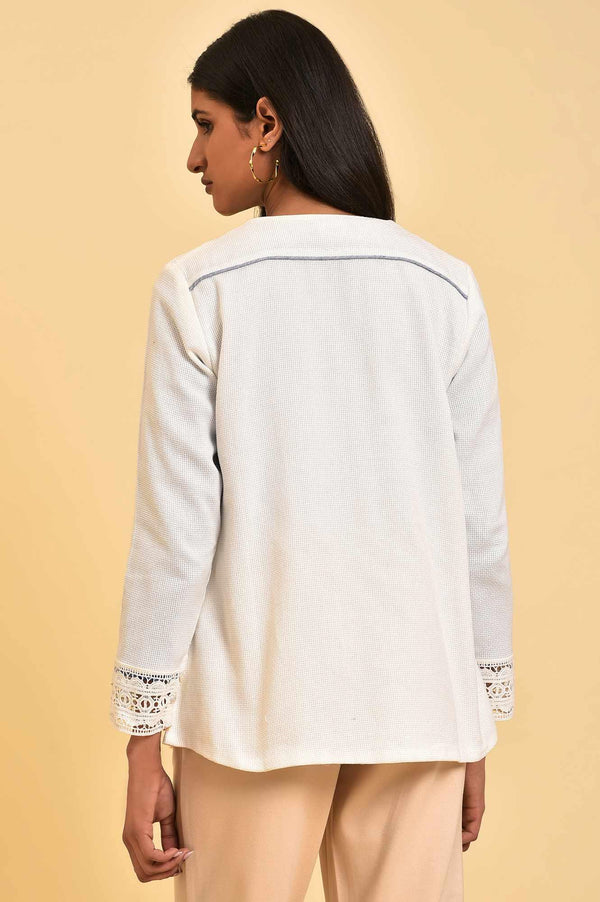 Ecru Embroidered Jacket with Lace