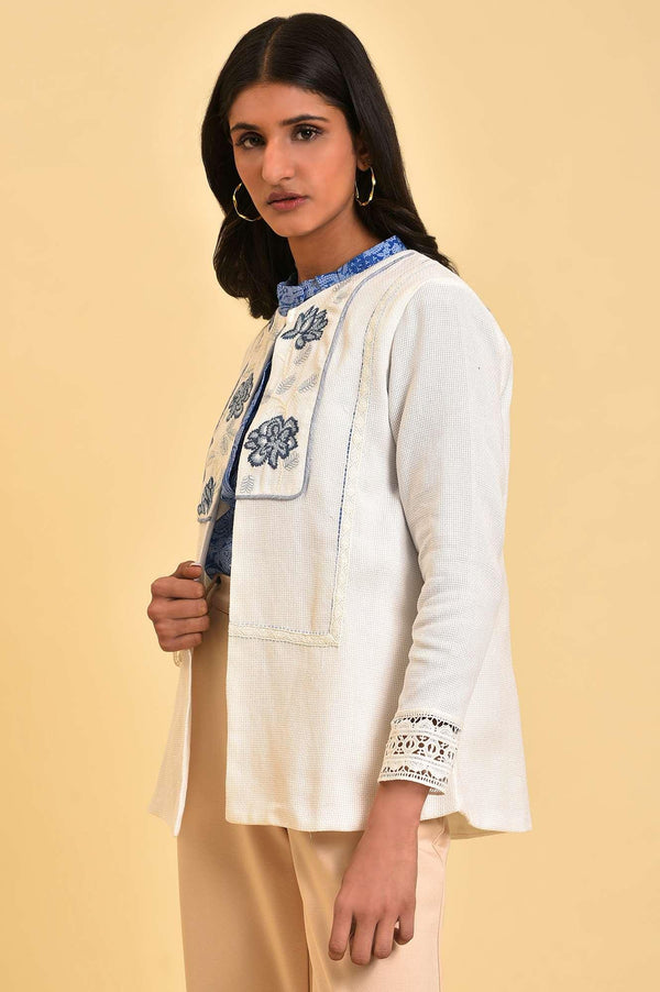 Ecru Embroidered Jacket with Lace