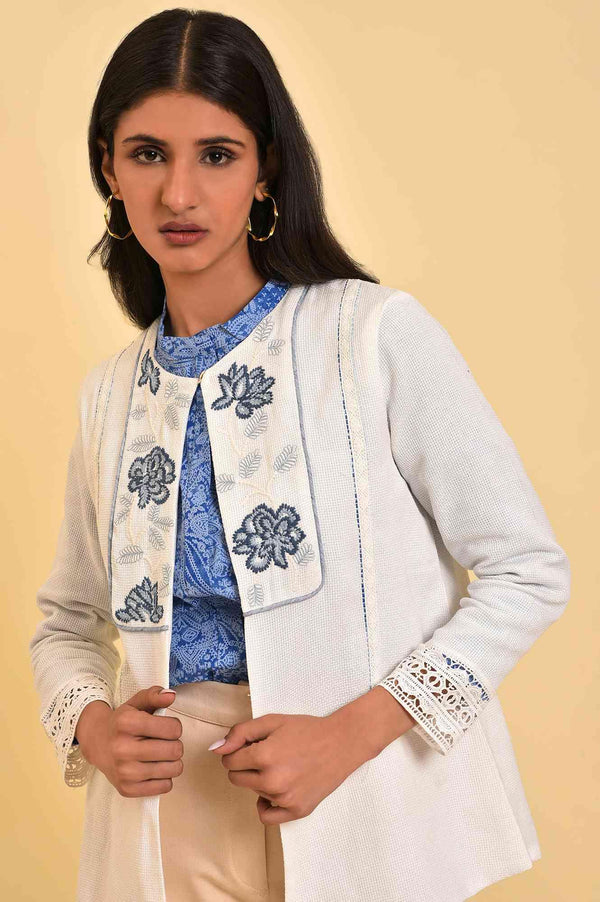 Ecru Embroidered Jacket with Lace
