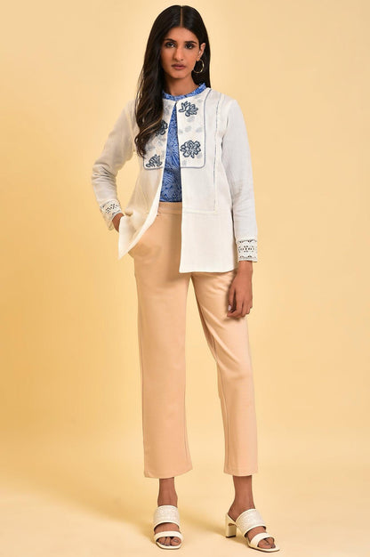 Ecru Embroidered Jacket with Lace - wforwoman