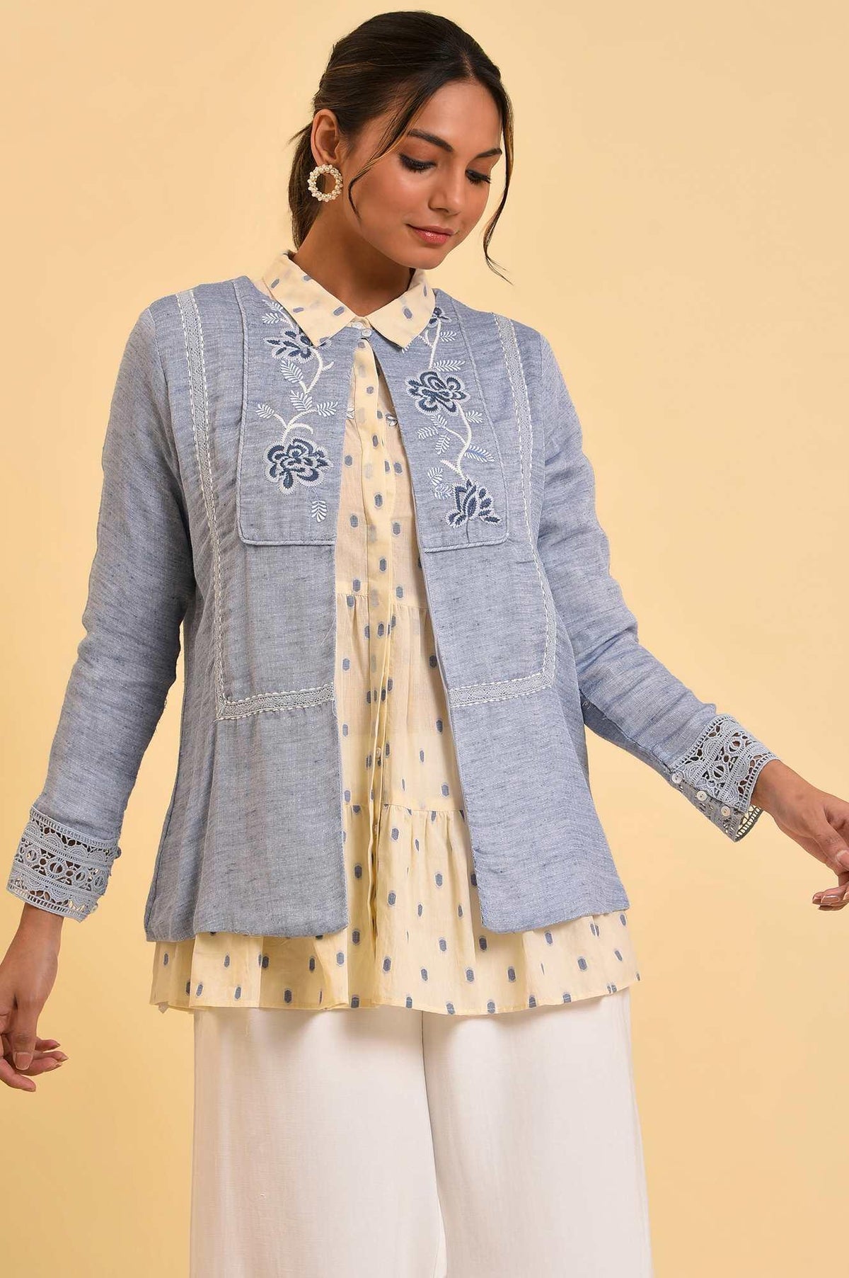 Blue Cotton Flax Summer Jacket - XS
