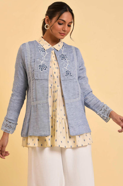 Blue Cotton Flax Summer Jacket - wforwoman