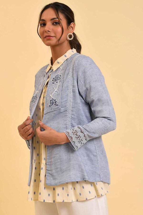 Blue Cotton Flax Summer Jacket