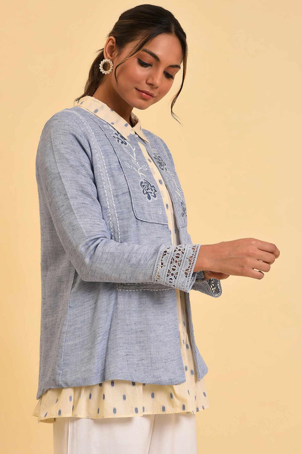 Blue Cotton Flax Summer Jacket