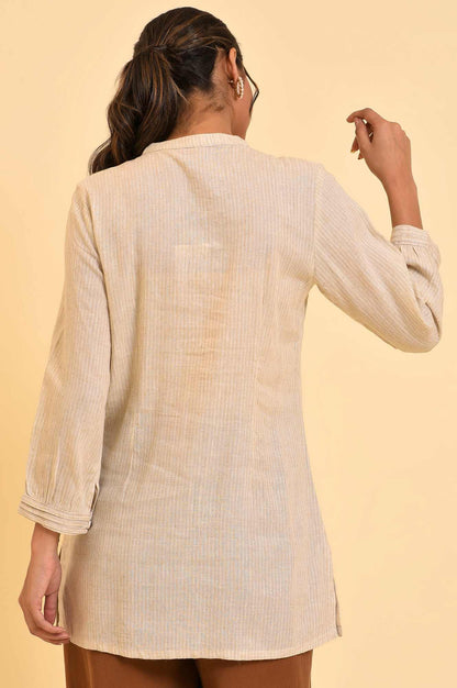 Beige Pleated Western Top - wforwoman