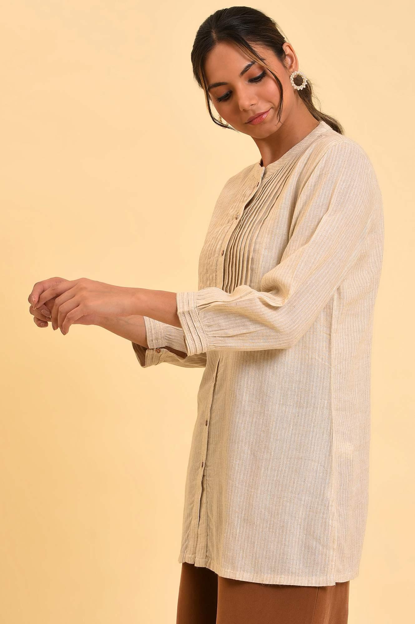 Beige Pleated Western Top - wforwoman