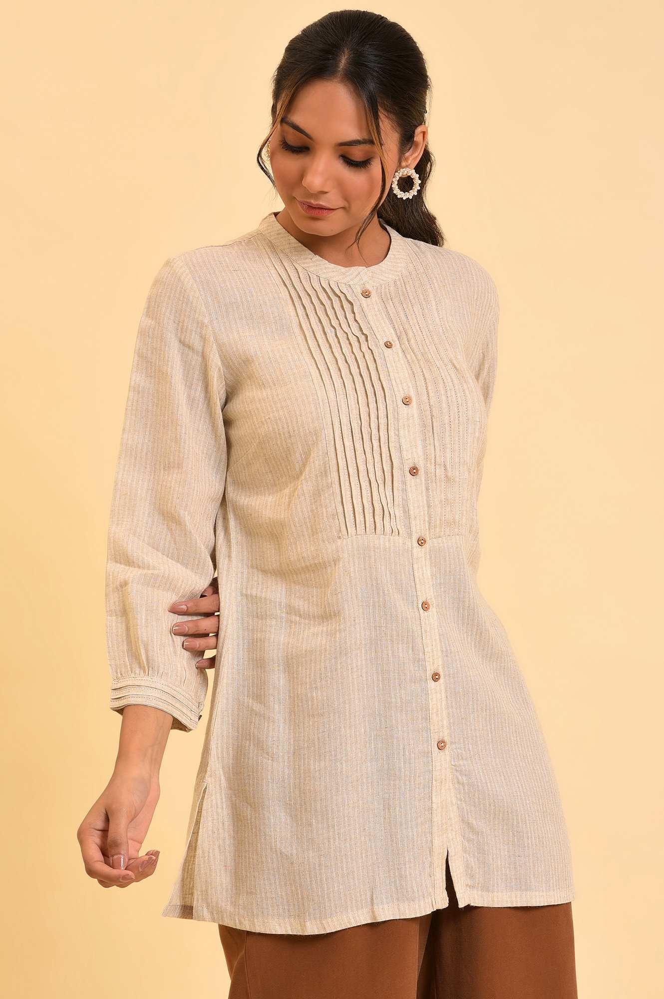 Beige Pleated Western Top - wforwoman