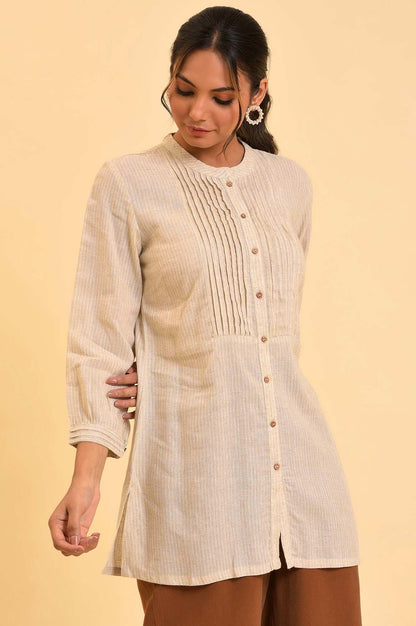 Beige Pleated Western Top - wforwoman