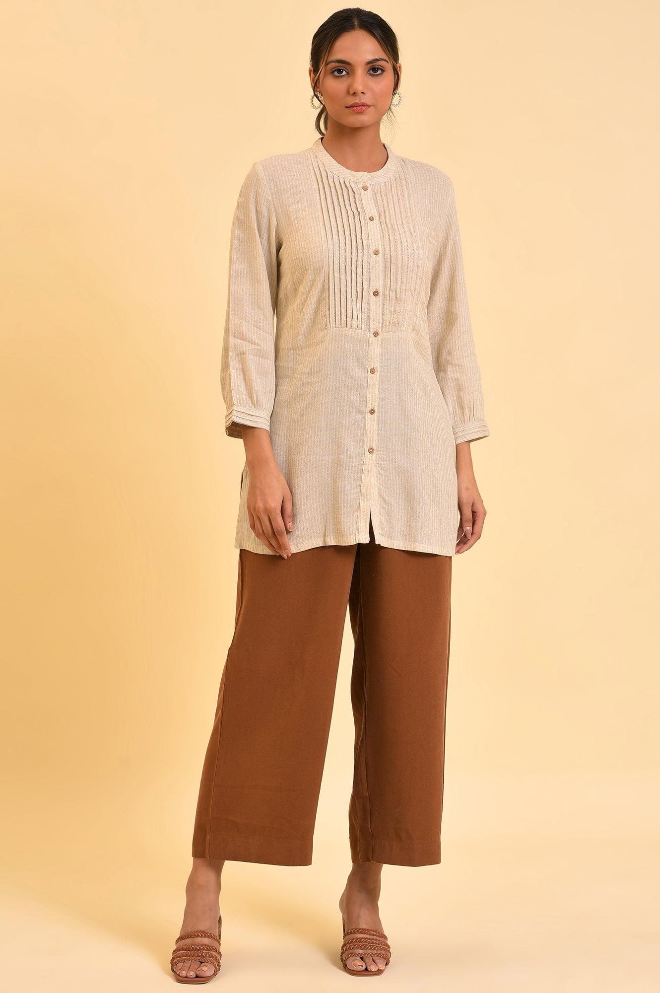 Beige Pleated Western Top - wforwoman
