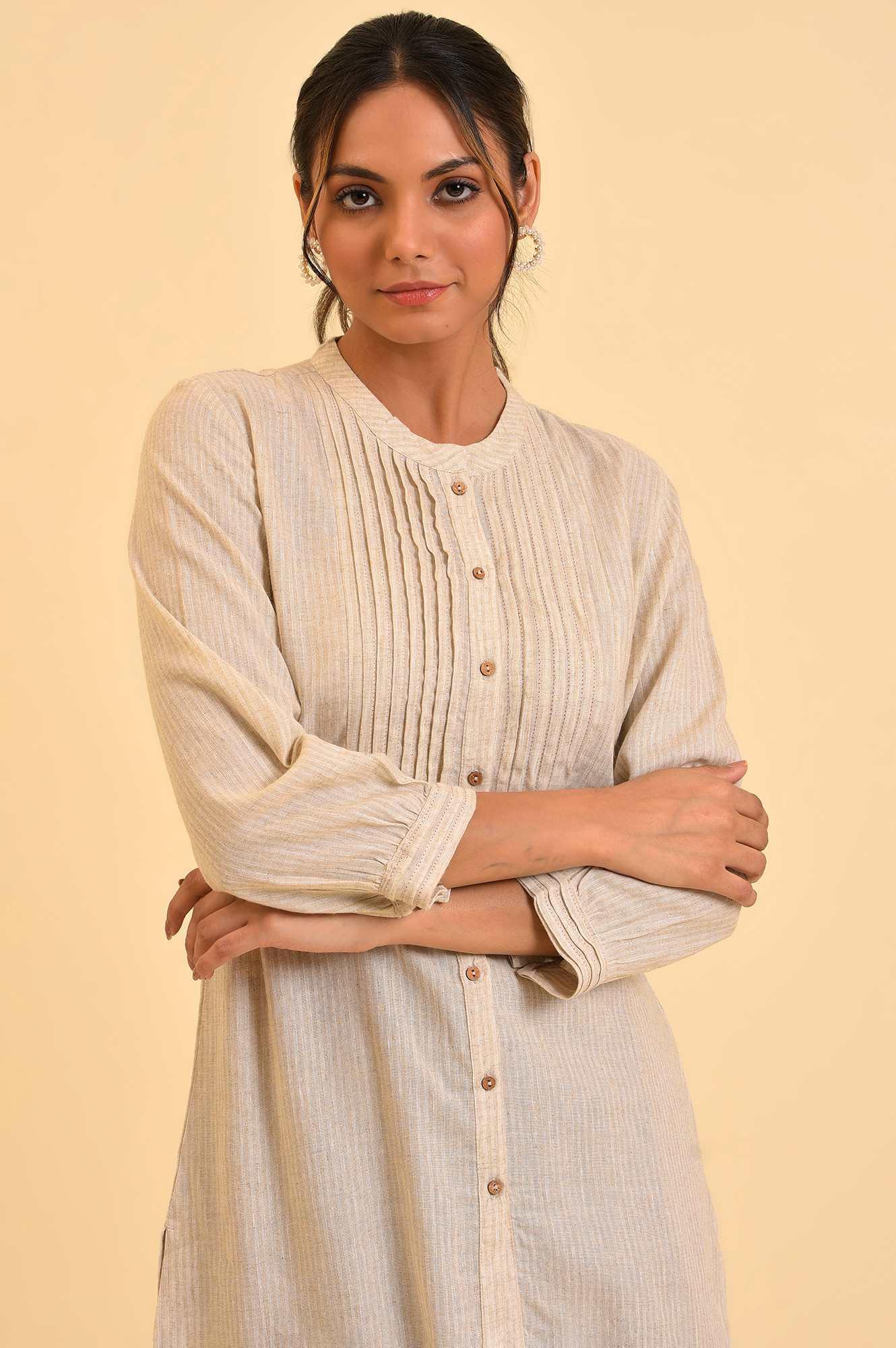 Beige Pleated Western Top - wforwoman