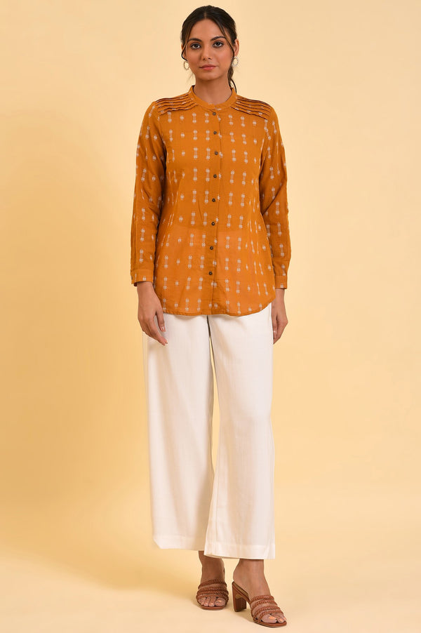 Mustard Dobby Textured Top With Pintucks