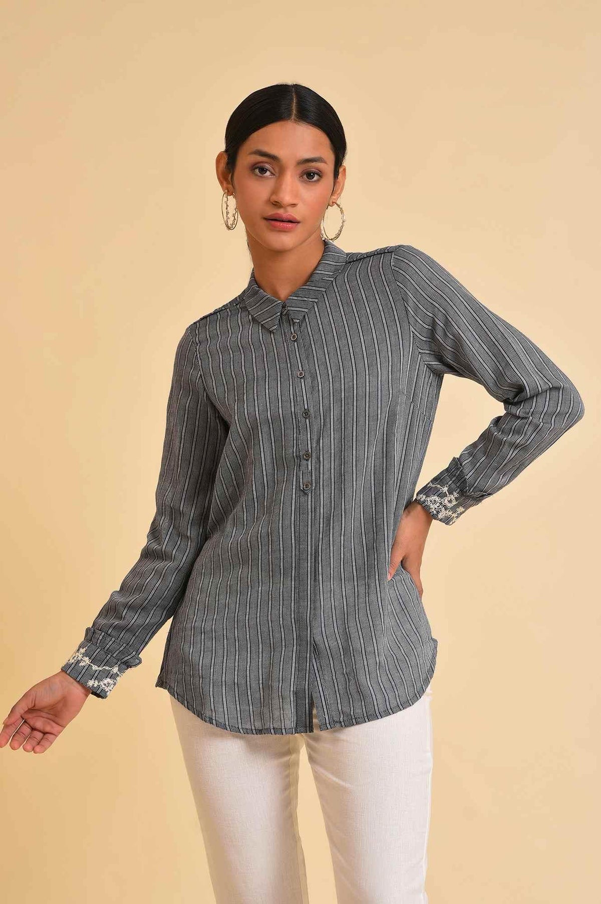 Grey Yarn Dyed Stripe Shirt - XS